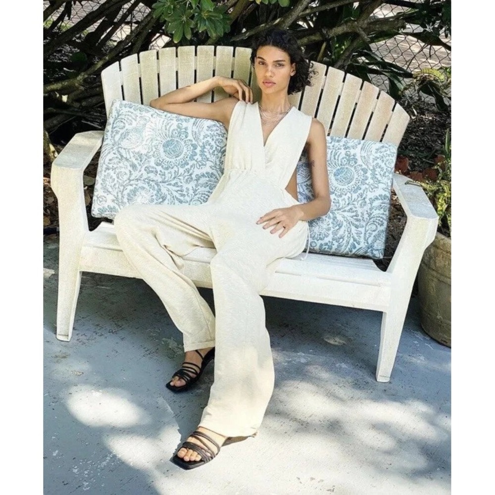 Free People‎ Let's Chill One Piece Jumpsuit in Ecru Tan Size XS Laggenlook
